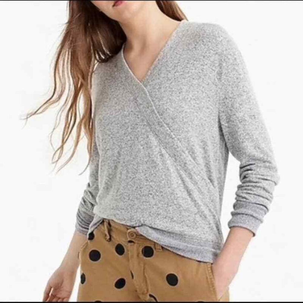 J. Crew Gray Faux Wrap Crossover Heather Knit Pullover Sweater Size Medium